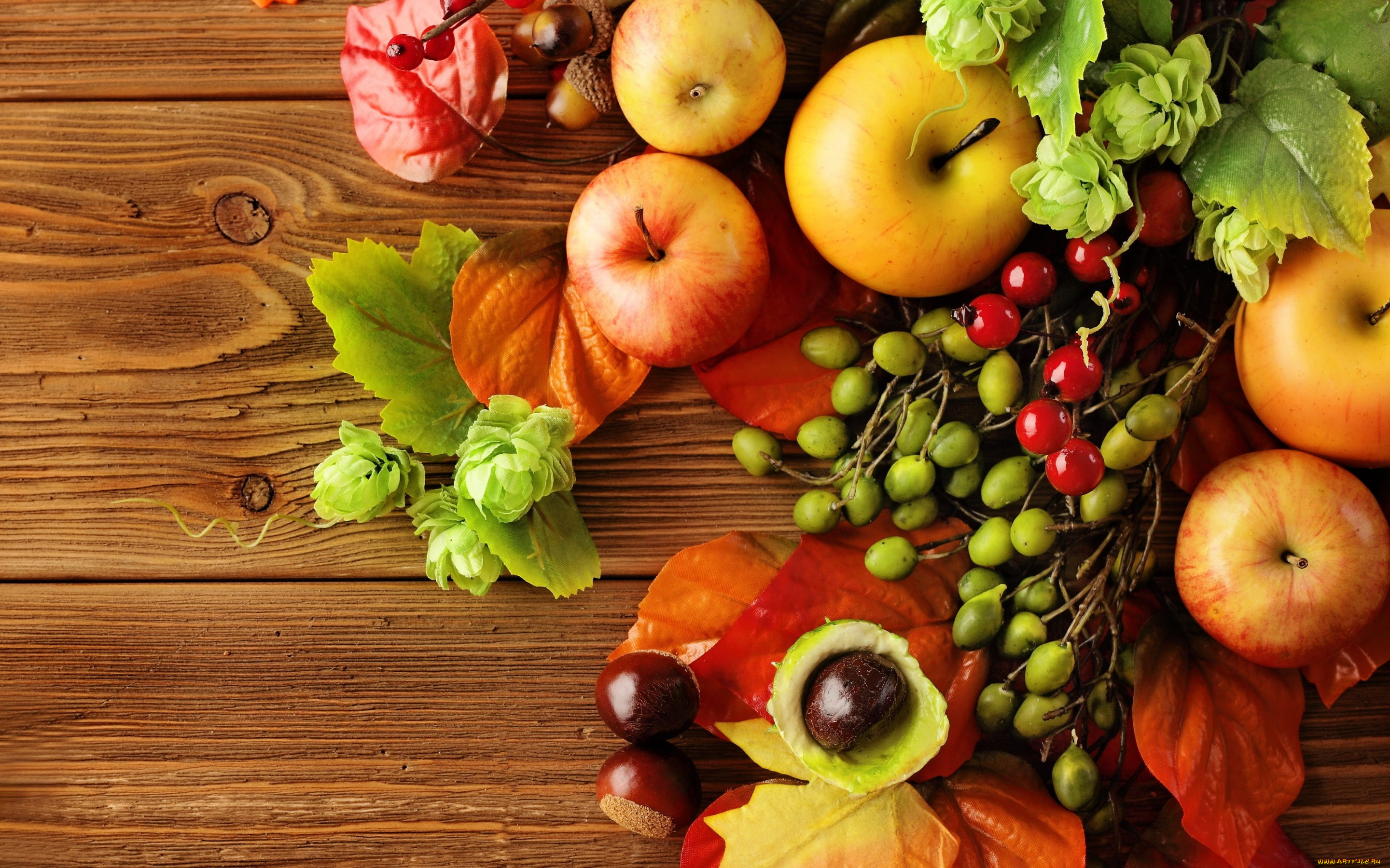 , ,  ,  , autumn, leaves, berries, still, life, harvest, fruit, apples, , , , 